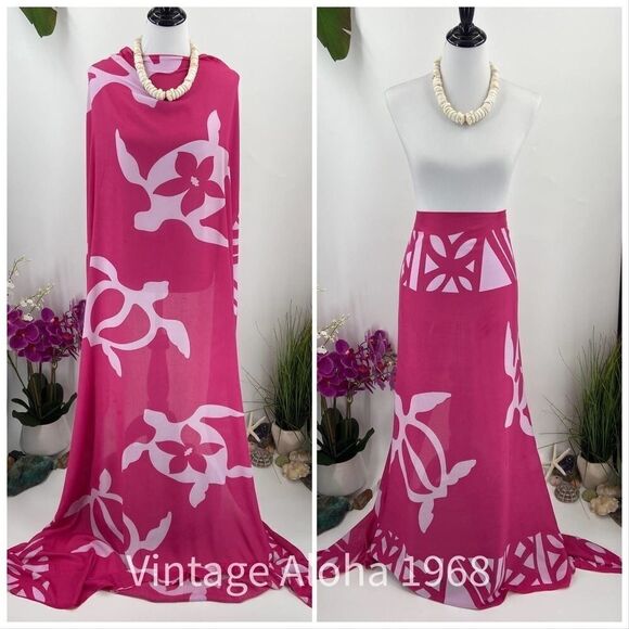 Pink/White Honu & Tapa SARONG Pareo Lavalava Beach Wrap Skirt Summer Scarf - Picture 1 of 5